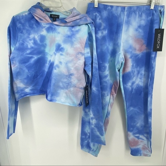 Wildfox Medium Blue Tie Dye Jogger Set NWT - Picture 1 of 16
